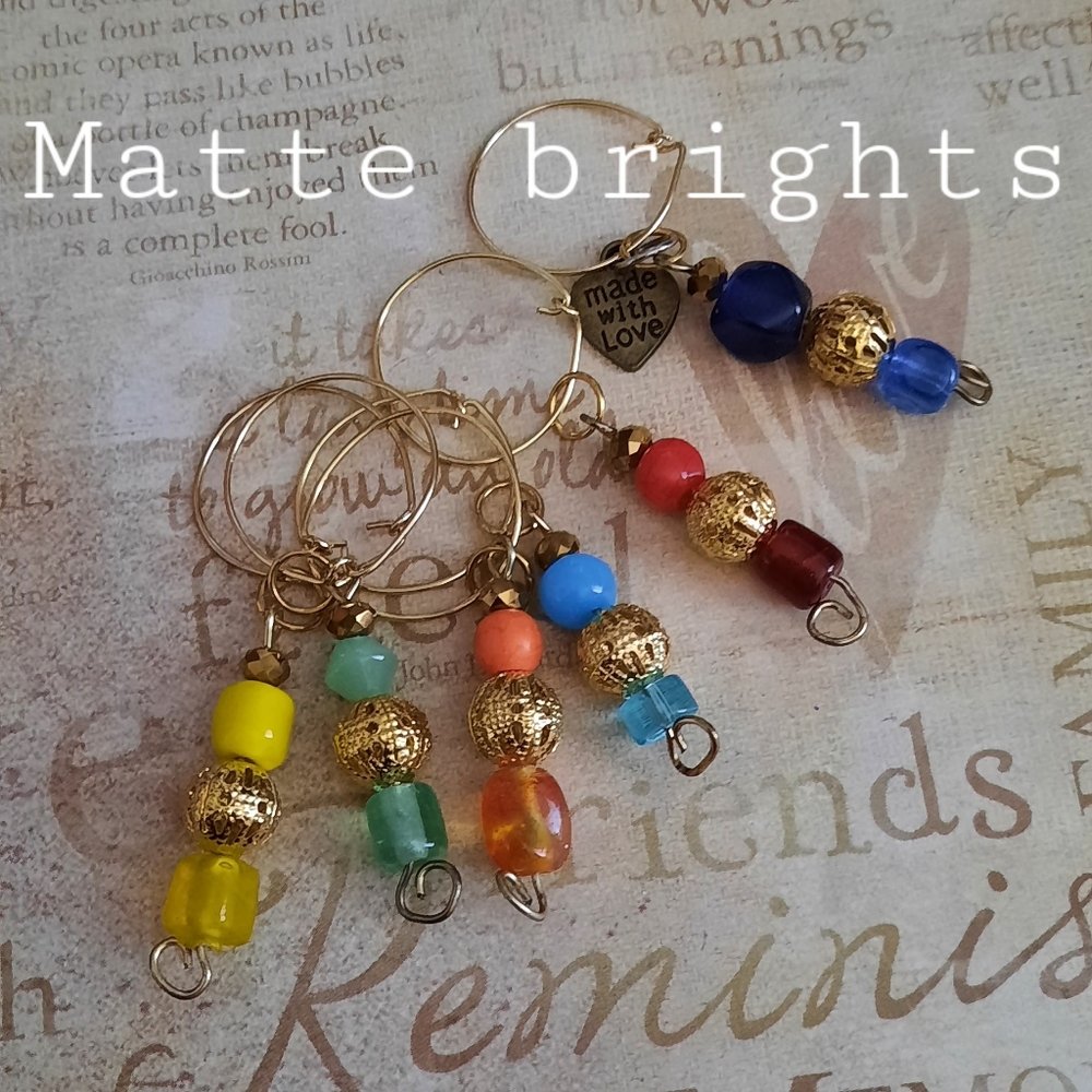 Wine Charms "Matte Brights" gold tone 3/4" hoop. Hand crafted set of 6.